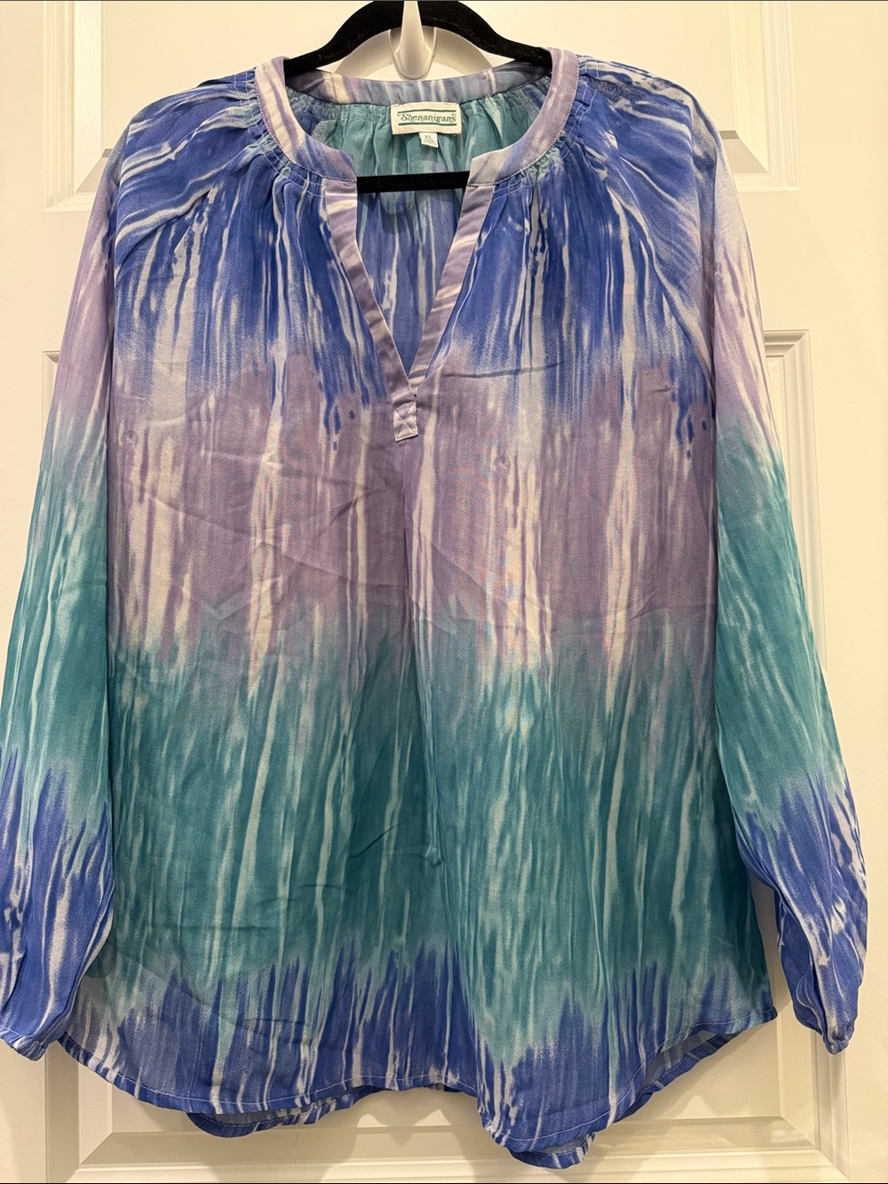 Serengeti Blue Teal Lavender Tie-Dye Sheer Peasant Tunic